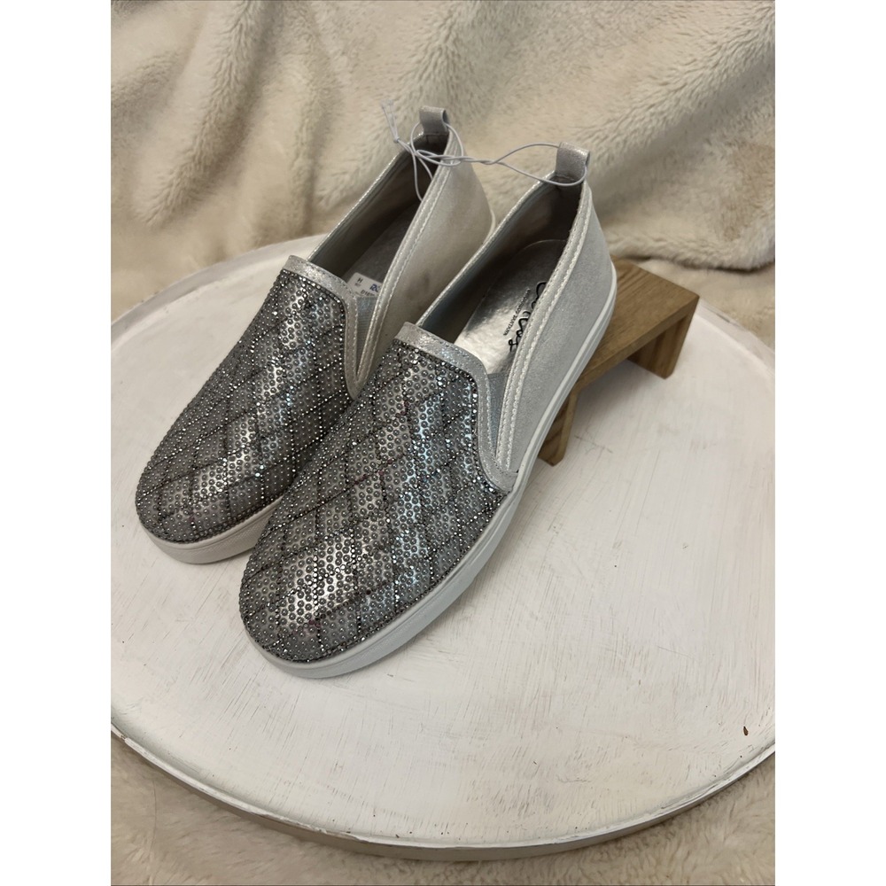 Carlos Santana Sienna Slip-On Sneaker Silver Rhinestone Bling Loafers Womens 8